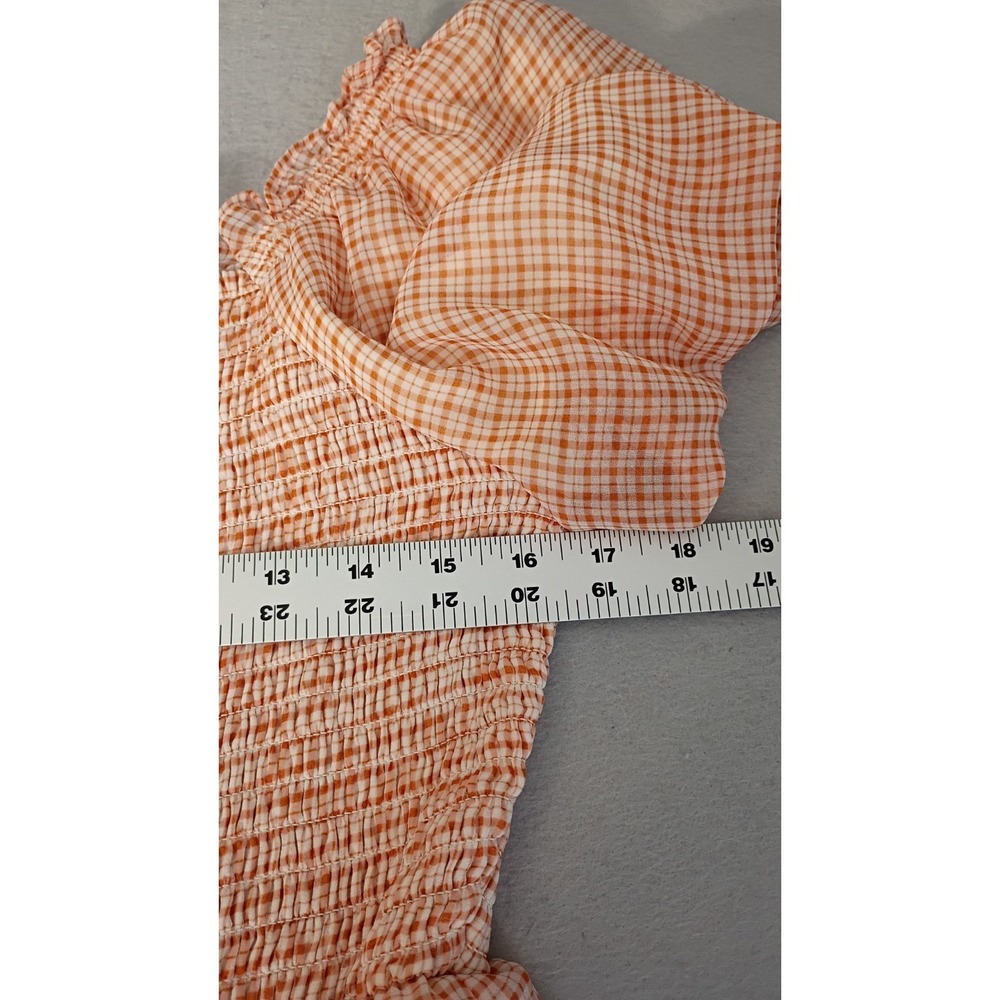 LC Lauren Conrad Peach Orange White Gingham Cottagecore Chiffon Dress Large - Picture 8 of 14